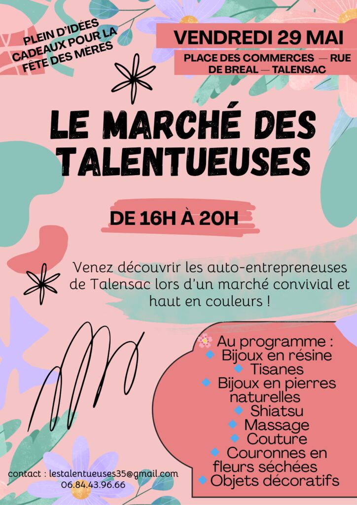 "Marché des Talentueuses Talensac mai 2026 – massage bien-être Ille-et-Vilaine"