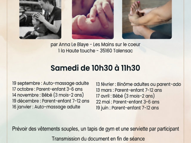 Atelier massage parent-enfant à Talensac, Les Mains sur le Cœur